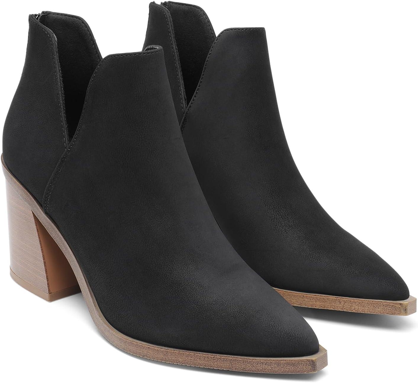 imageDREAM PAIRS Womens Ankle Boots Chunky Heel Pointed Toe Short Booties ShoesBlacknubuck