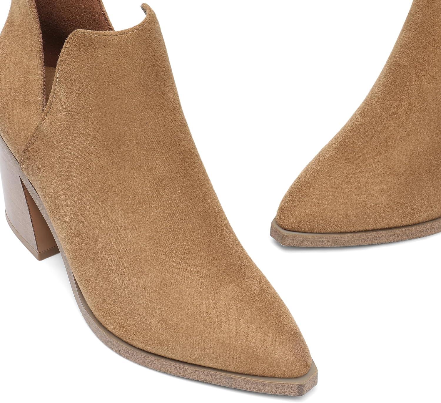 imageDREAM PAIRS Womens Ankle Boots Chunky Heel Pointed Toe Short Booties ShoesLight Brownsuede