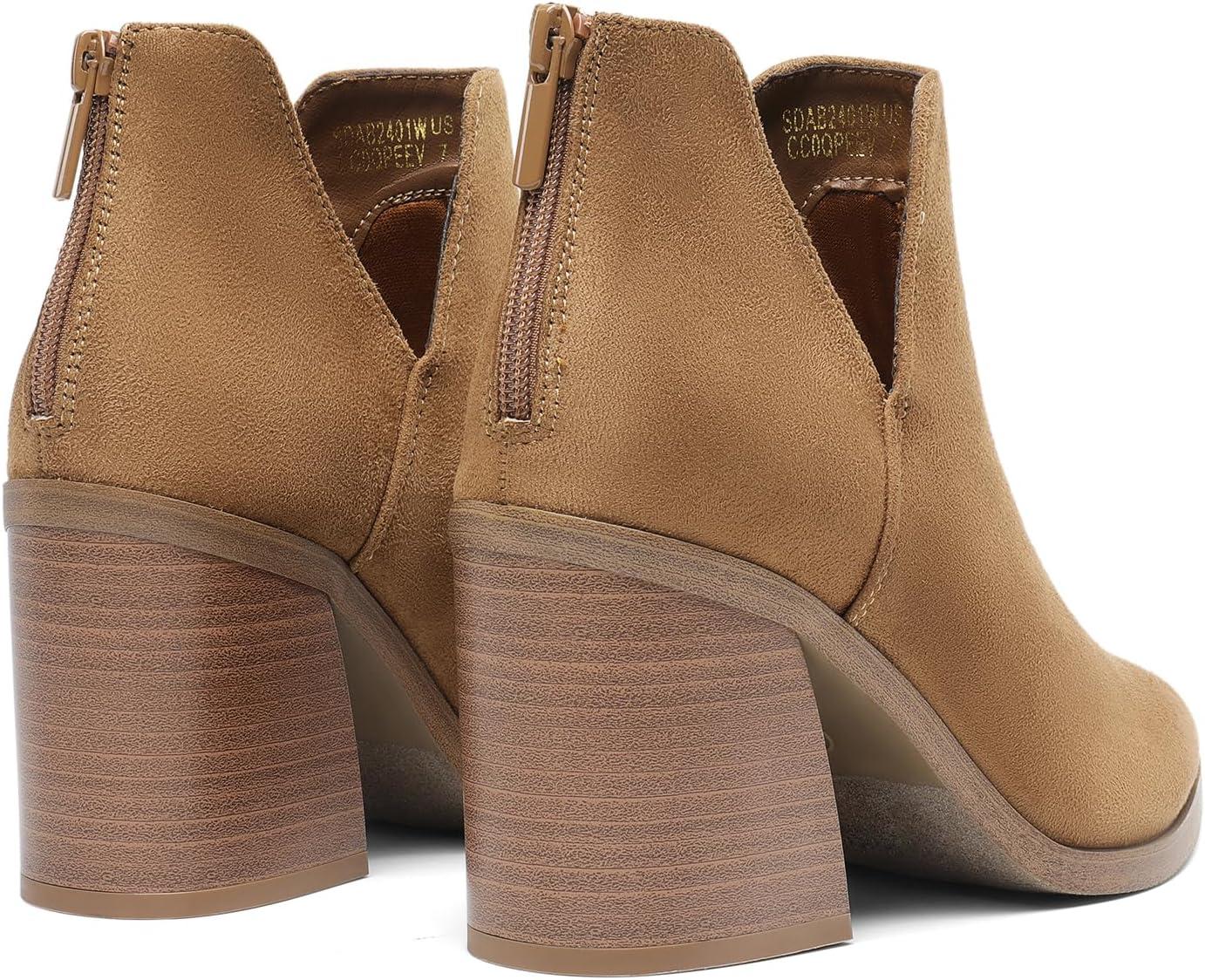 imageDREAM PAIRS Womens Ankle Boots Chunky Heel Pointed Toe Short Booties ShoesLight Brownsuede