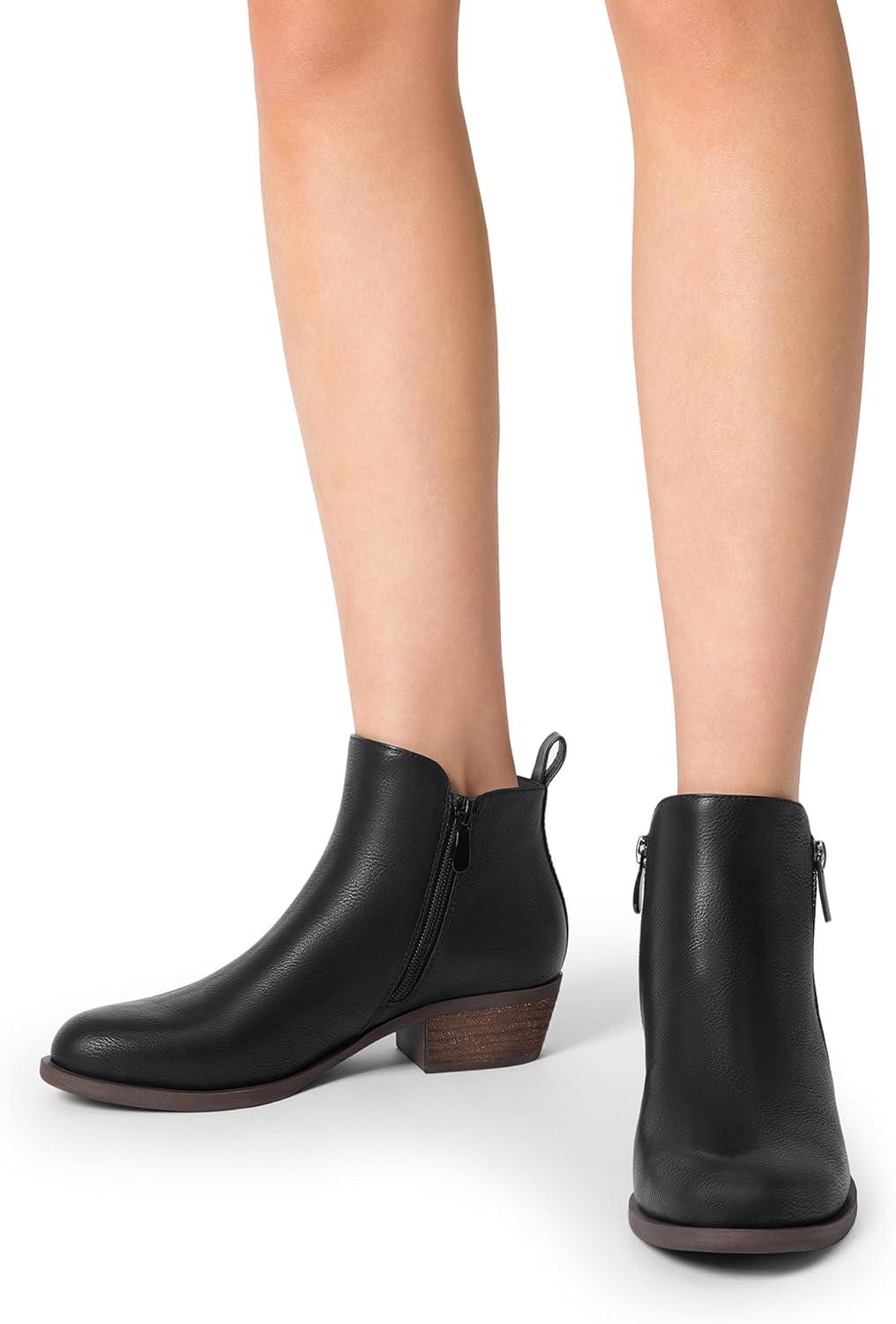 imageDREAM PAIRS Womens Ankle Boots Classic Low Chunky Heel Side Zipper Booties ShoesBlackpu