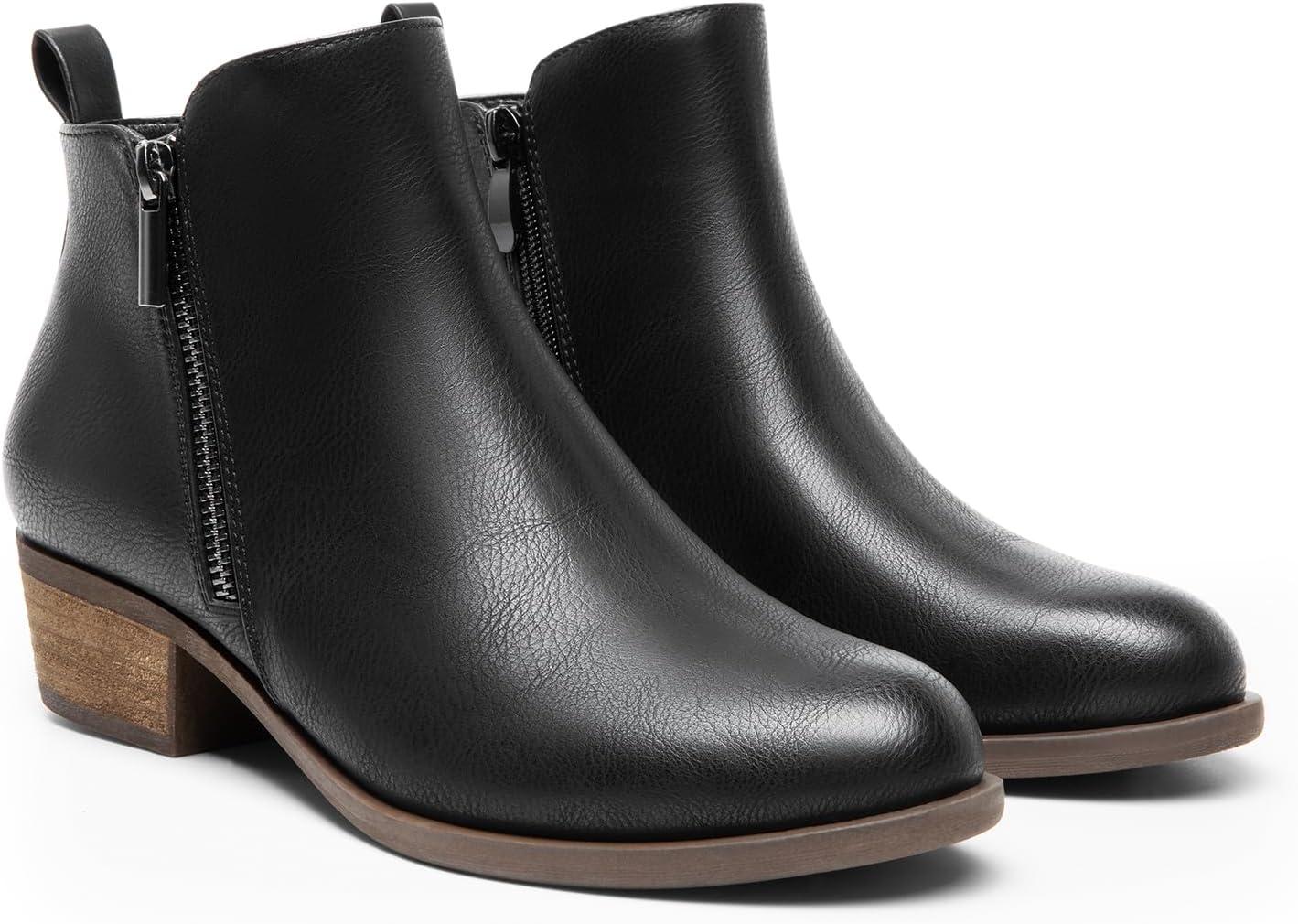 imageDREAM PAIRS Womens Ankle Boots Classic Low Chunky Heel Side Zipper Booties ShoesBlackpu