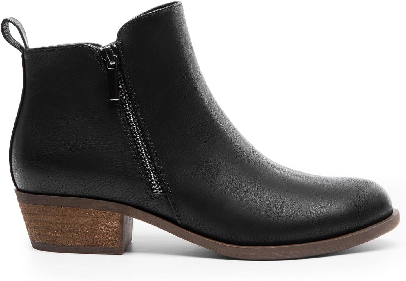 imageDREAM PAIRS Womens Ankle Boots Classic Low Chunky Heel Side Zipper Booties ShoesBlackpu