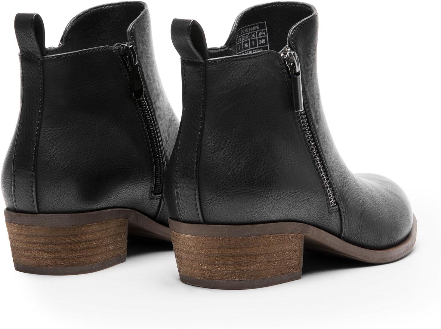 imageDREAM PAIRS Womens Ankle Boots Classic Low Chunky Heel Side Zipper Booties ShoesBlackpu