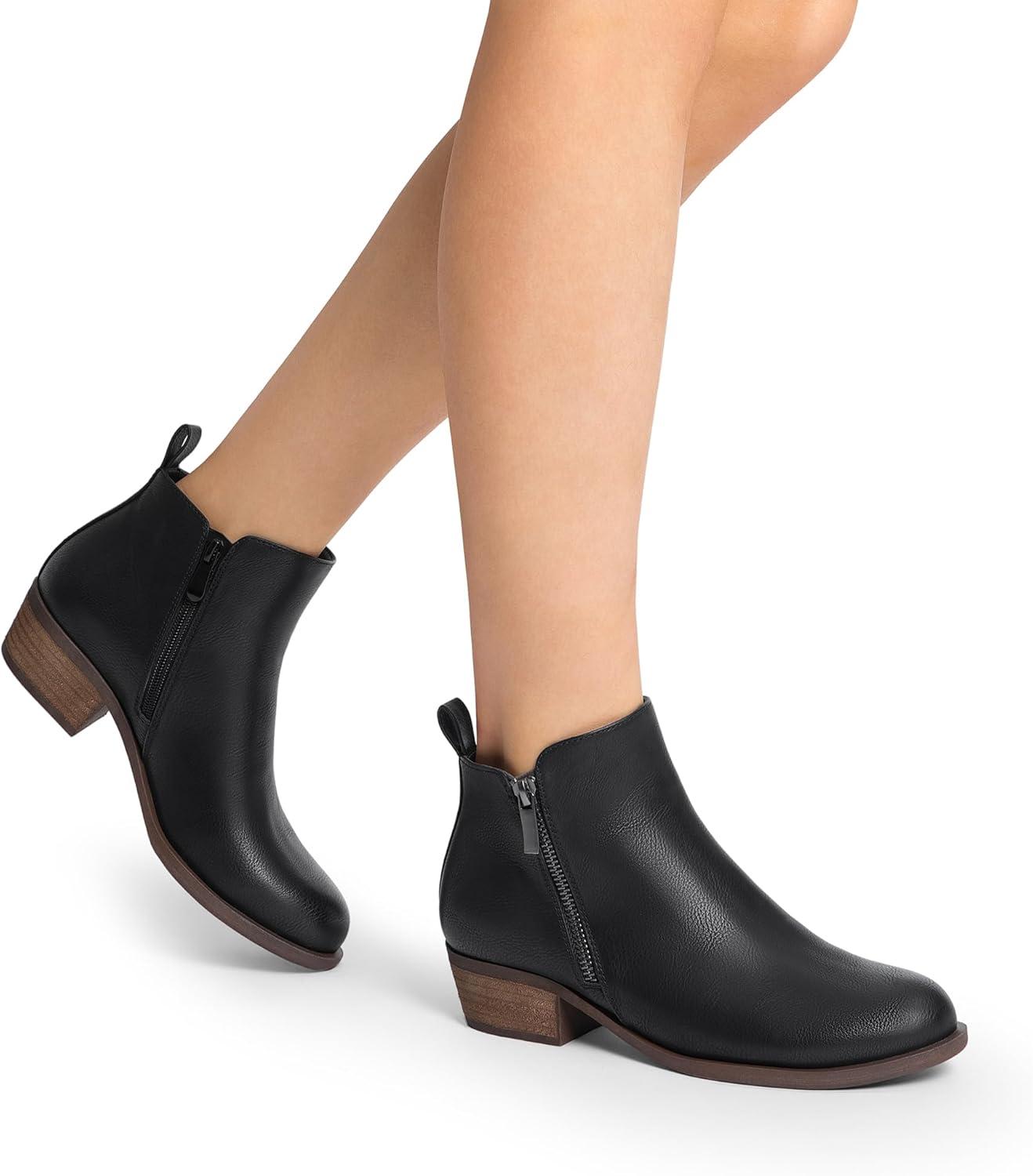 imageDREAM PAIRS Womens Ankle Boots Classic Low Chunky Heel Side Zipper Booties ShoesBlackpu