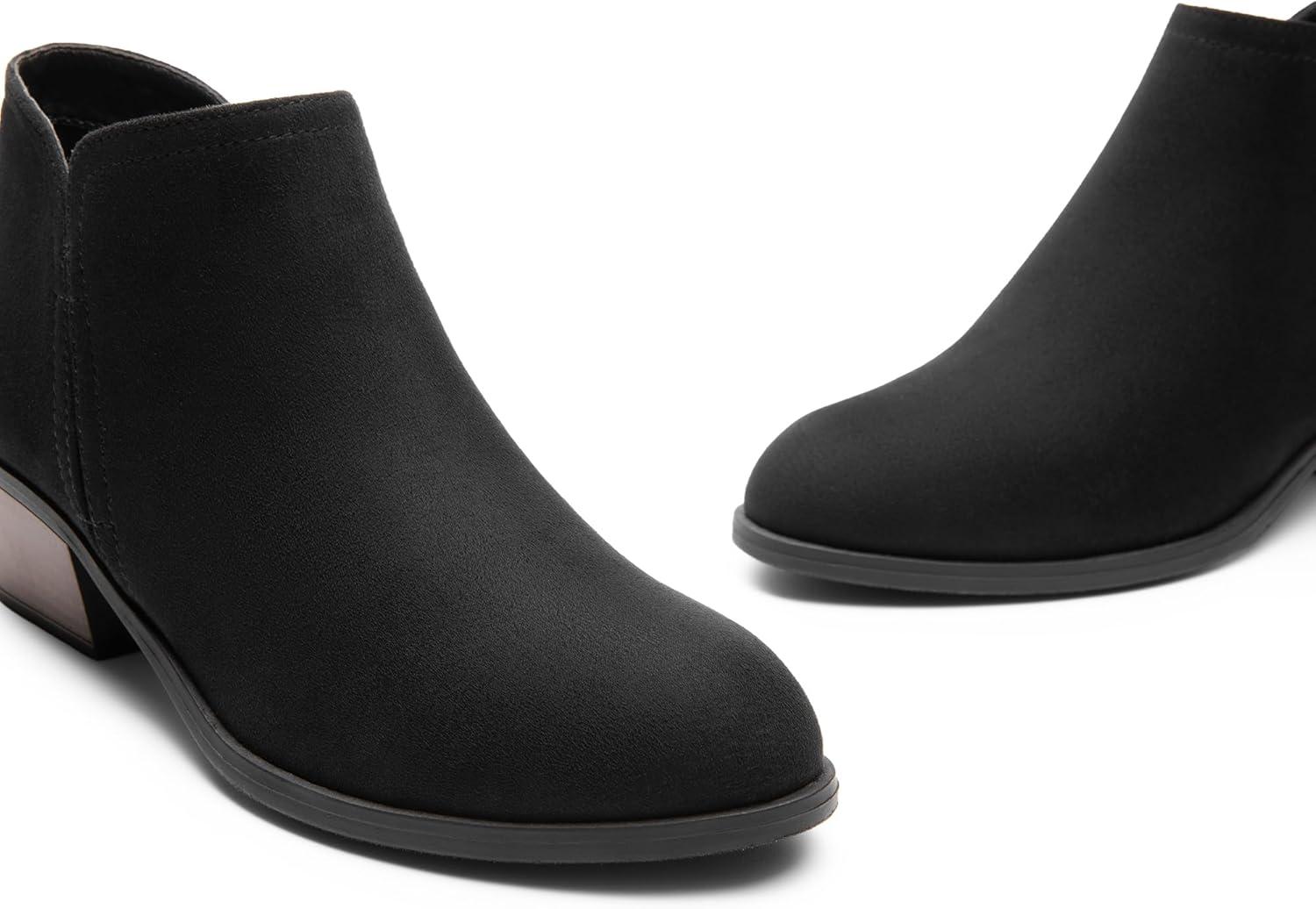 imageDREAM PAIRS Womens Ankle Boots Low Chunky Heel Comfortable Short Fall Booties ShoesBlacksuede