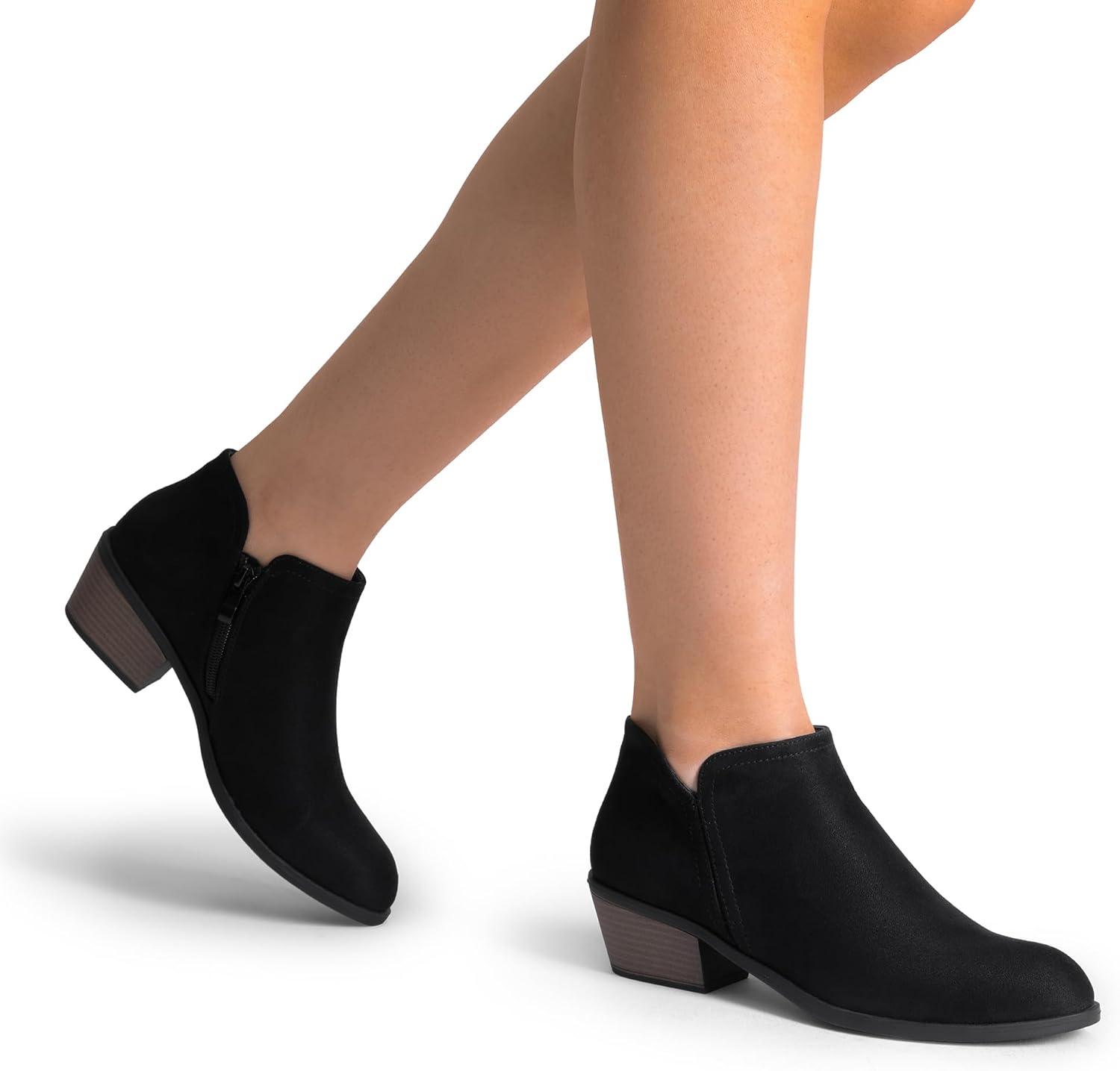 imageDREAM PAIRS Womens Ankle Boots Low Chunky Heel Comfortable Short Fall Booties ShoesBlacksuede