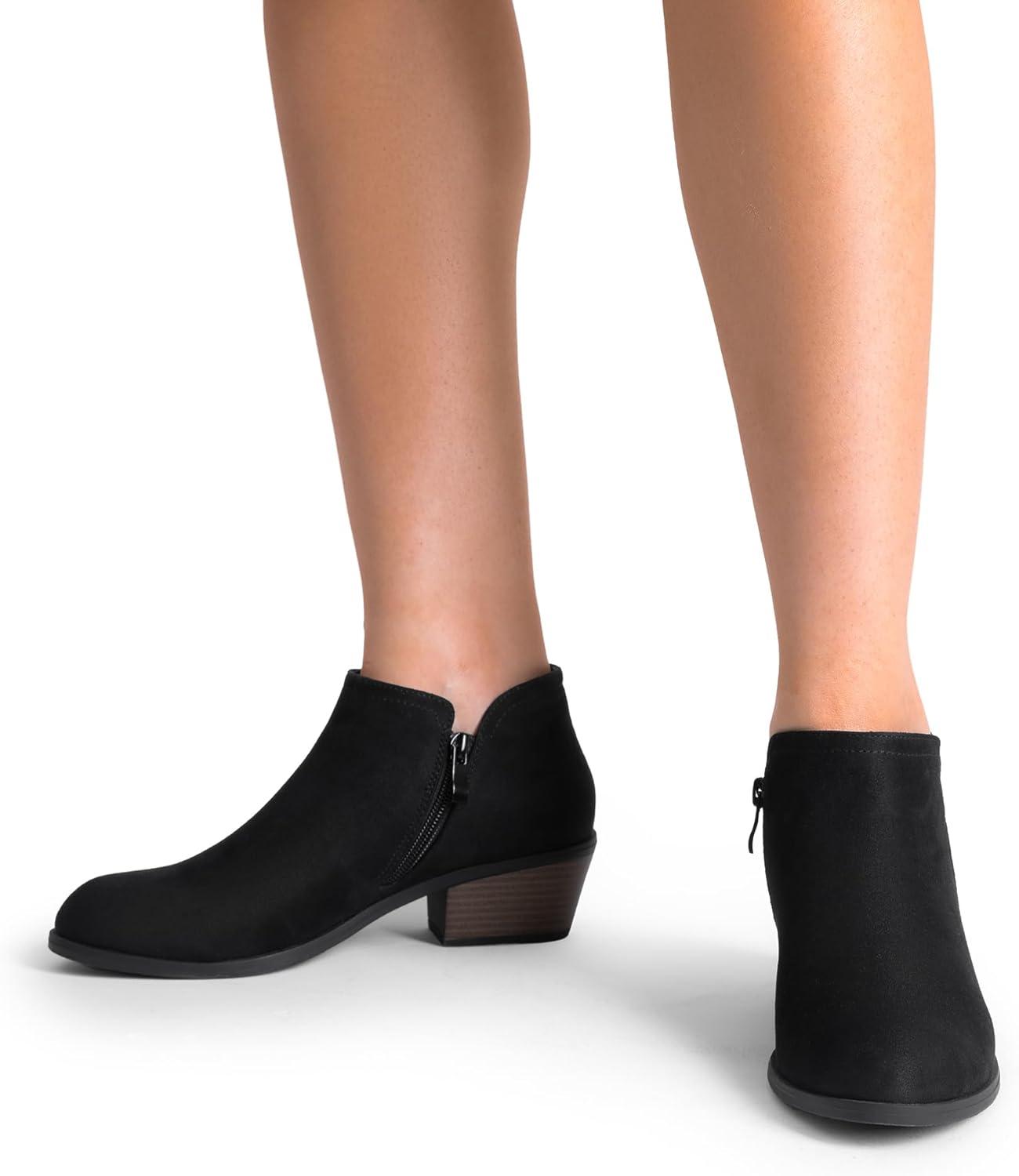 imageDREAM PAIRS Womens Ankle Boots Low Chunky Heel Comfortable Short Fall Booties ShoesBlacksuede