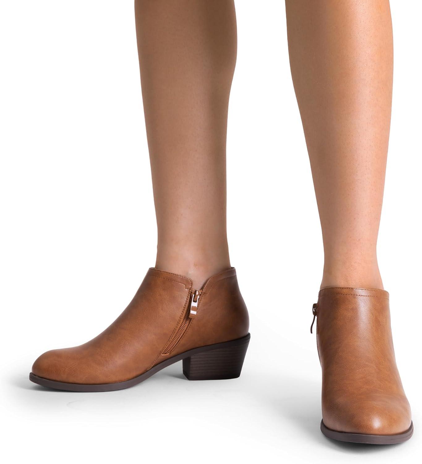 imageDREAM PAIRS Womens Ankle Boots Low Chunky Heel Comfortable Short Fall Booties ShoesBrownpu