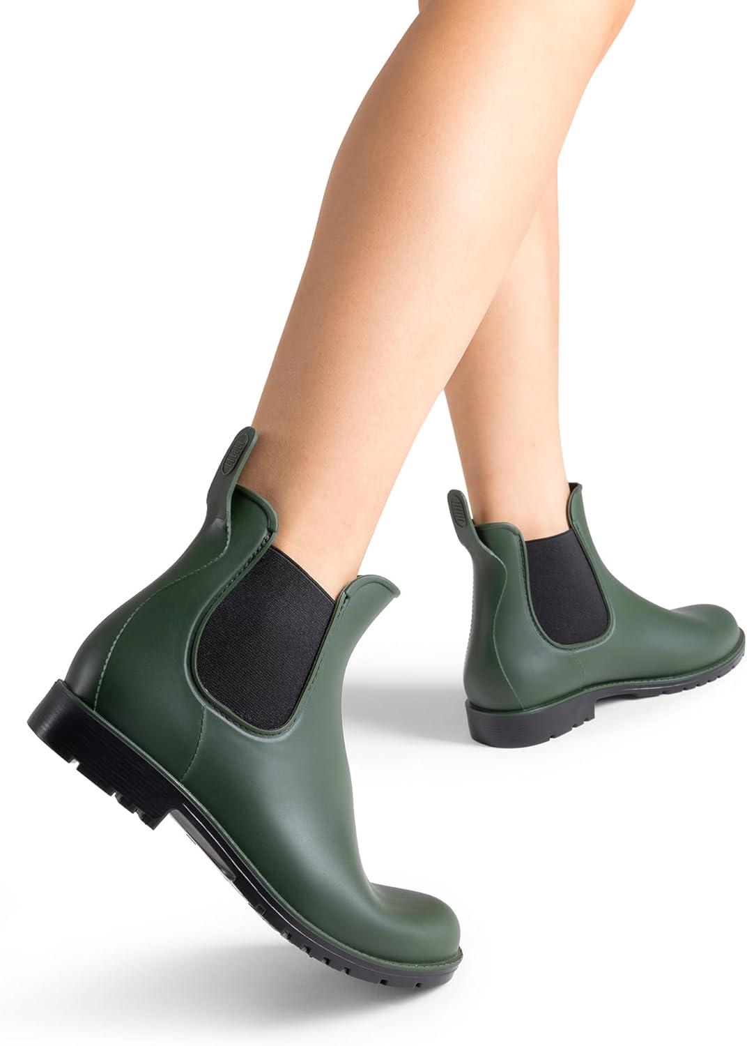 imageDREAM PAIRS Womens Ankle Rain Boots Chelsea Short Boots Waterproof Elastic Slip On Lightweight Comfortable Garden Outdoor ShoesOlive Green