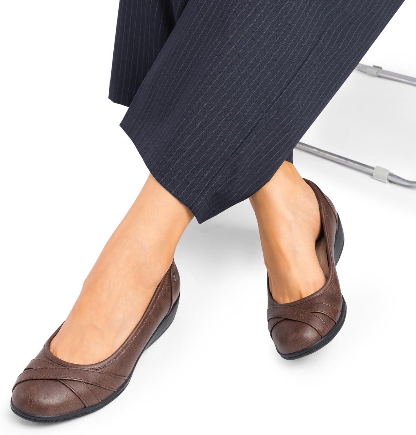 imageDREAM PAIRS Womens Ballet Flats Business Office Work Dress Shoes Comfortable Dressy Flats for WomenBrown