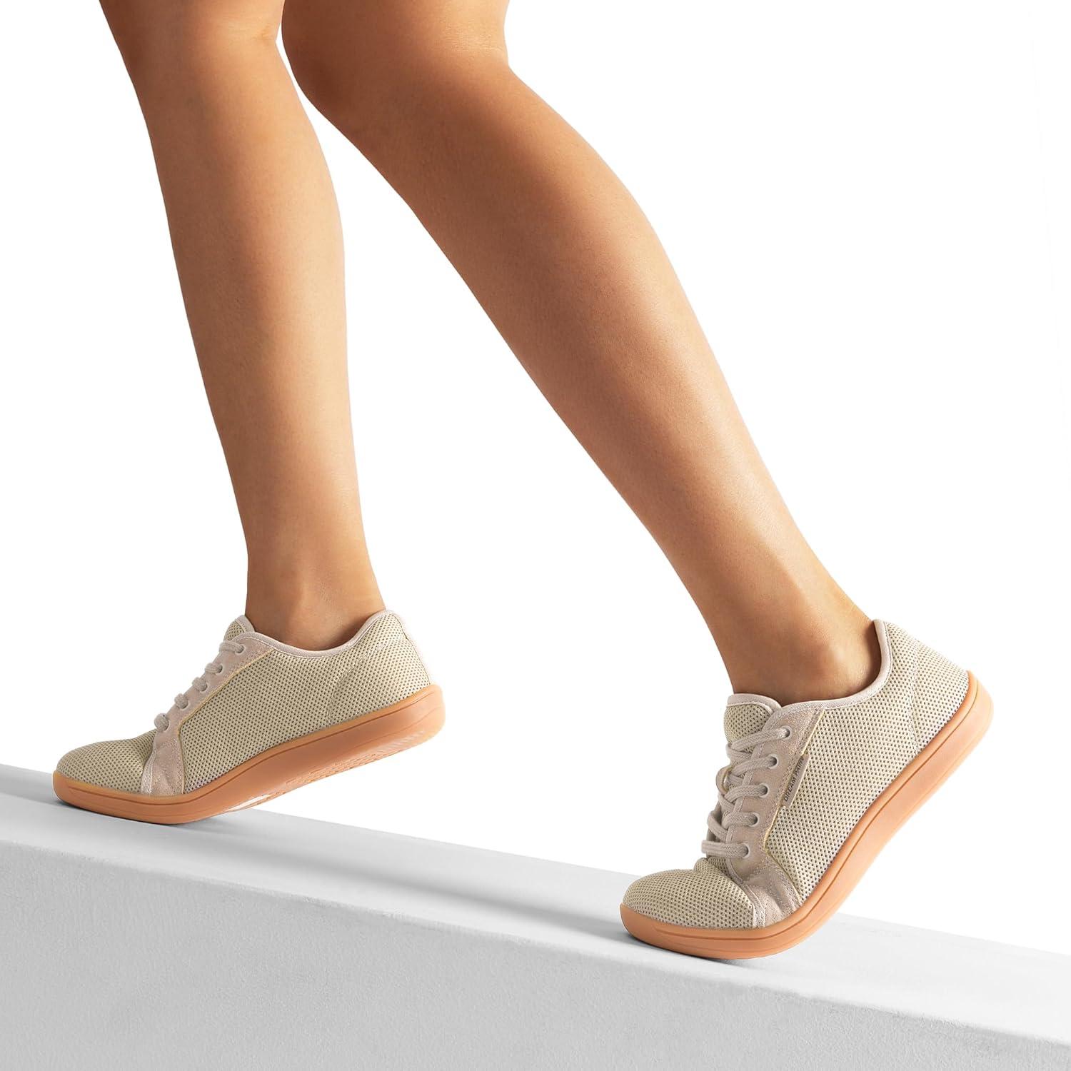 imageDREAM PAIRS Womens Barefoot Walking Wide Toe Box Zero Drop Minimalist Sneakers Non Slip Breathable Comfortable Lightweight Walking ShoesLight Brown
