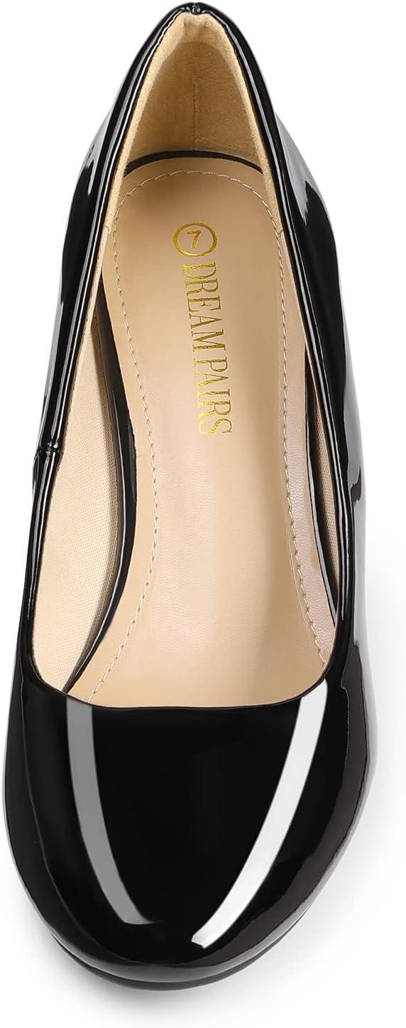 imageDREAM PAIRS Womens Dress Comfortable Low Heel Pump ShoesBlackPat