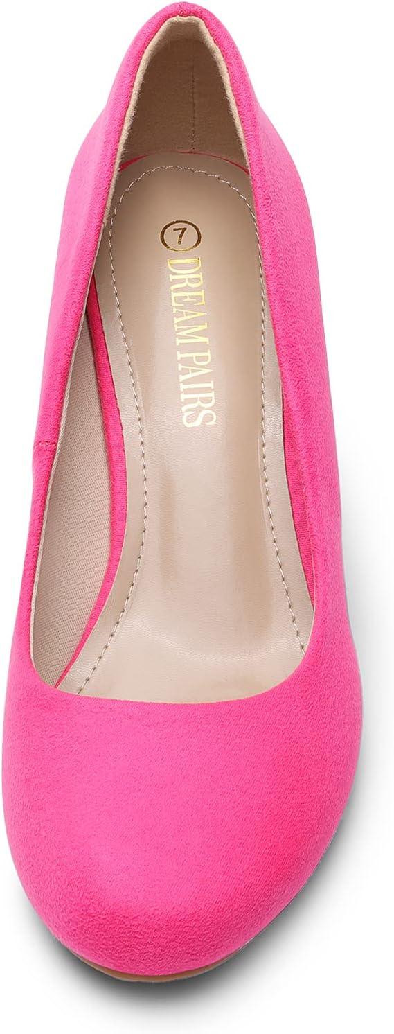 imageDREAM PAIRS Womens Dress Comfortable Low Heel Pump ShoesFuchsiaSuede