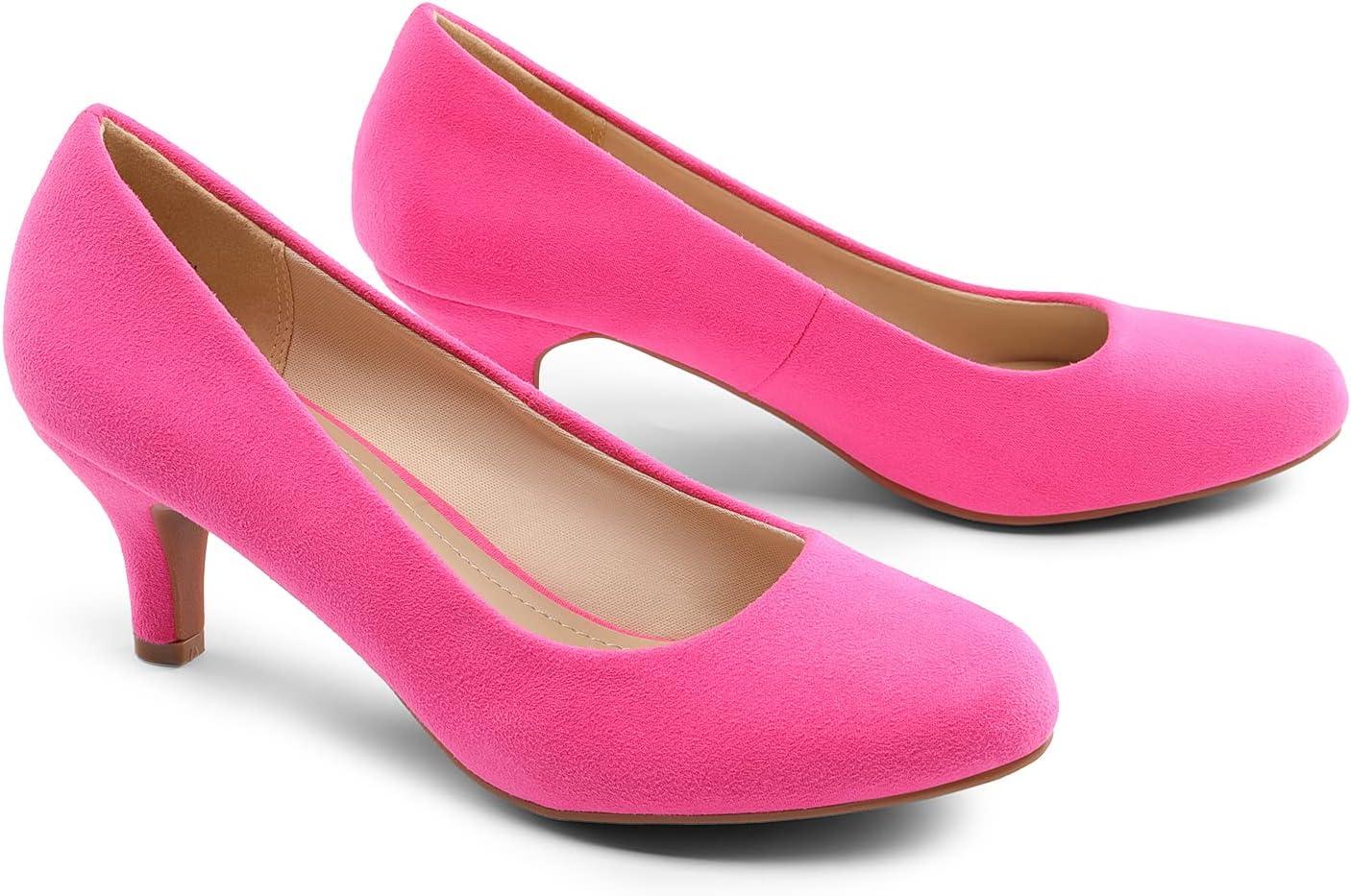 imageDREAM PAIRS Womens Dress Comfortable Low Heel Pump ShoesFuchsiaSuede