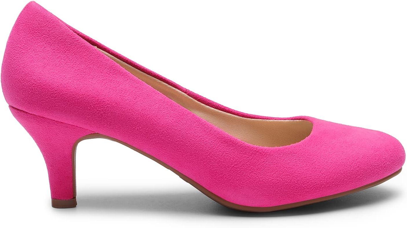 imageDREAM PAIRS Womens Dress Comfortable Low Heel Pump ShoesFuchsiaSuede