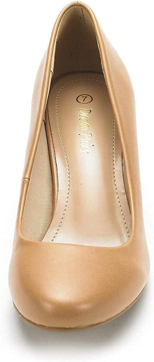 imageDREAM PAIRS Womens Dress Comfortable Low Heel Pump ShoesTaupePu