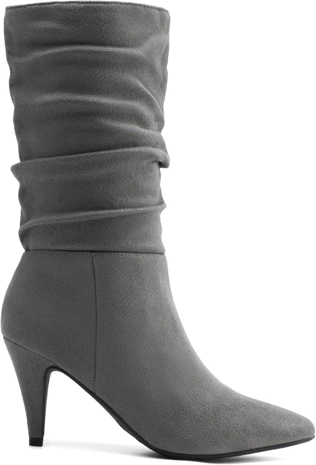 imageDREAM PAIRS Womens High Heel Mid Calf Boots Slouchy Pointed Toe Fall BootsLight GreyK