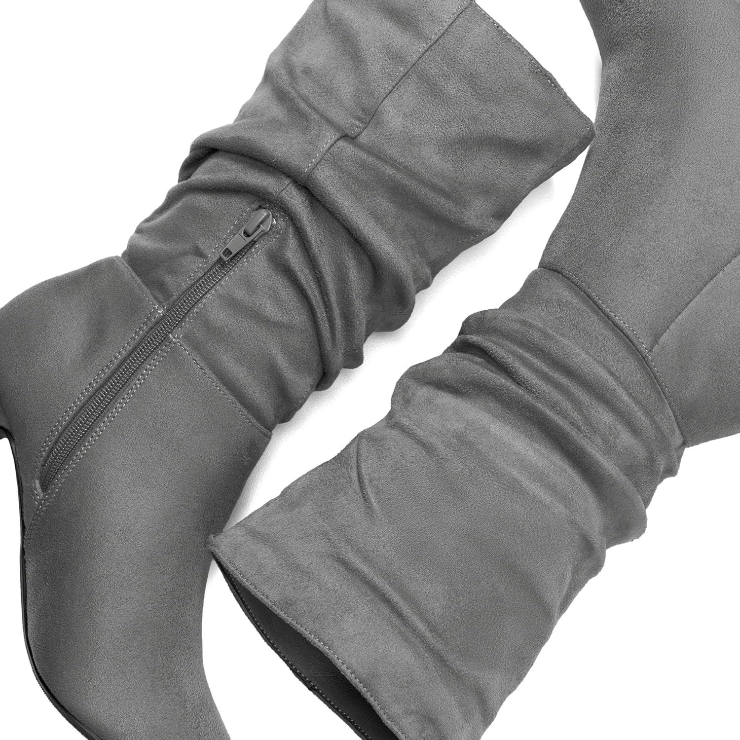 imageDREAM PAIRS Womens High Heel Mid Calf Boots Slouchy Pointed Toe Fall BootsLight GreyK