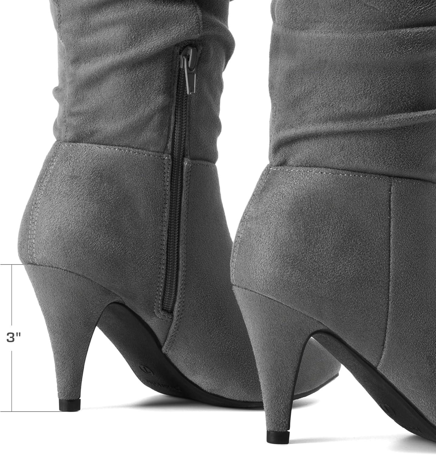imageDREAM PAIRS Womens High Heel Mid Calf Boots Slouchy Pointed Toe Fall BootsLight GreyK