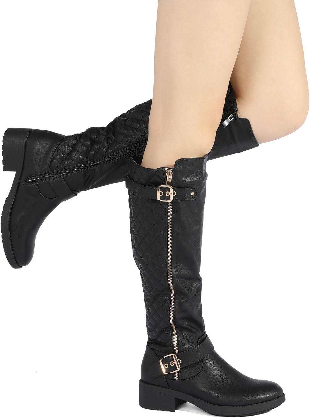 imageDREAM PAIRS Womens Knee High Boots Wide Calf Low Heel Riding Boots Fall Tall Boots for WomenBlack