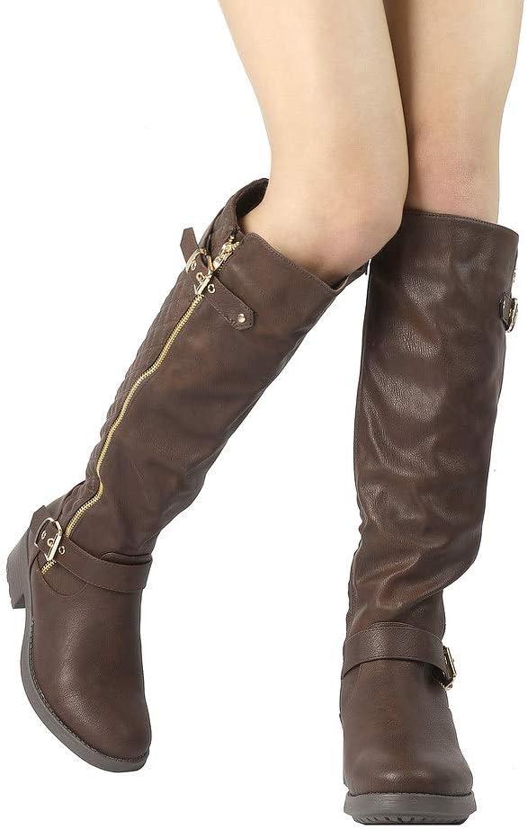 imageDREAM PAIRS Womens Knee High Boots Wide Calf Low Heel Riding Boots Fall Tall Boots for WomenBrown