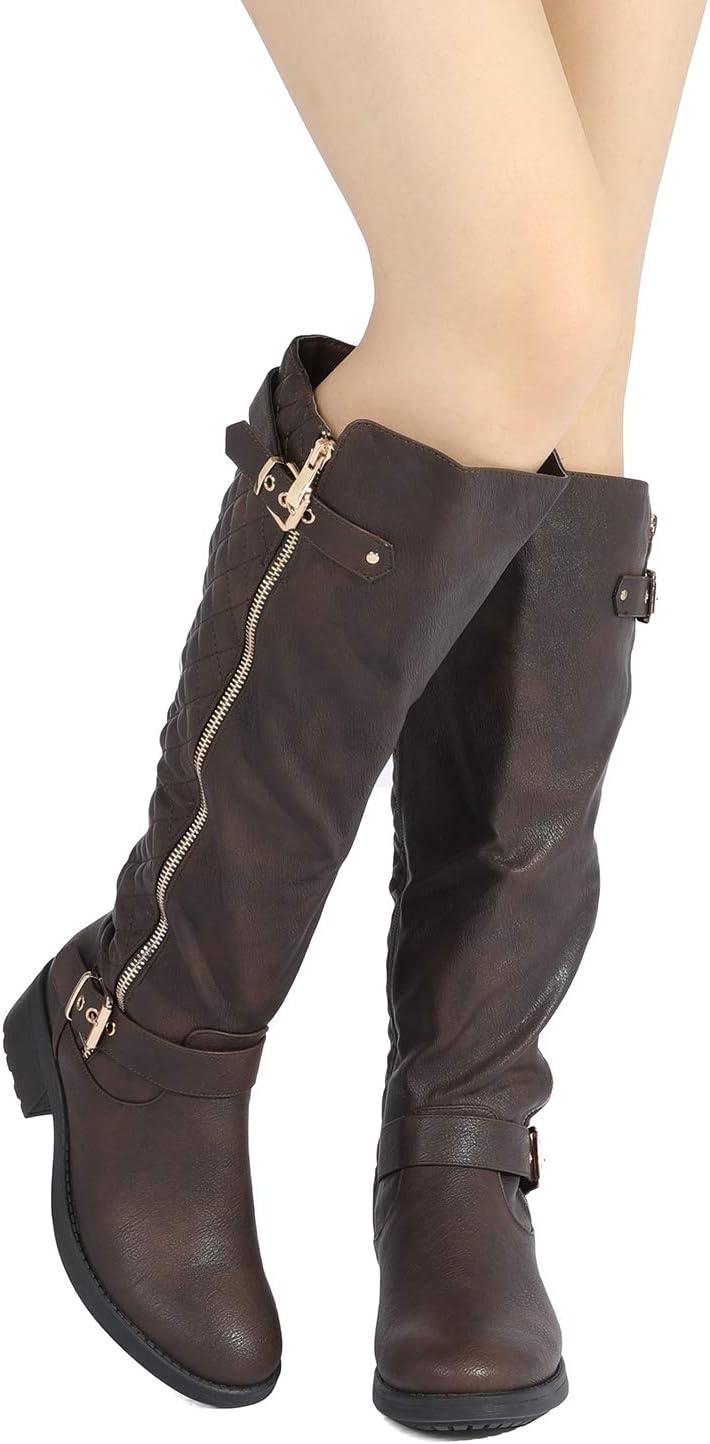 imageDREAM PAIRS Womens Knee High Boots Wide Calf Low Heel Riding Boots Fall Tall Boots for WomenBrown