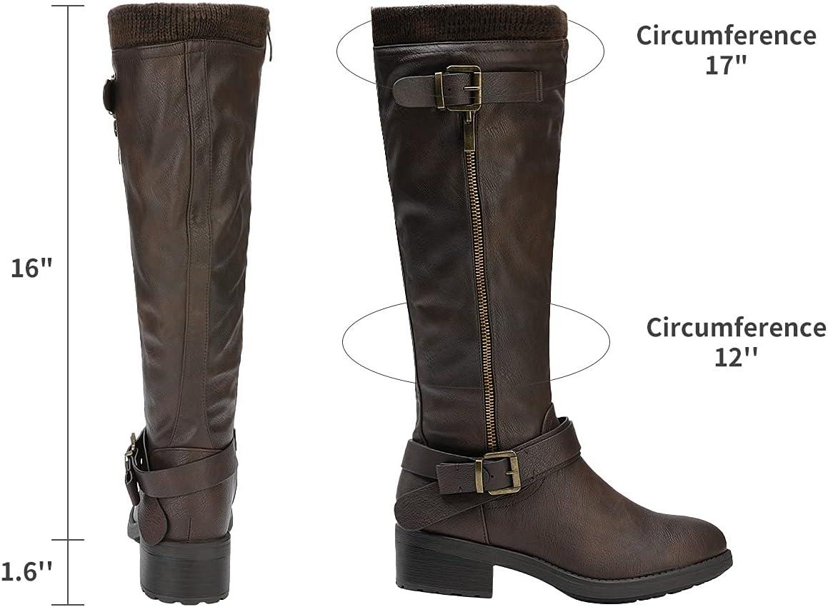 imageDREAM PAIRS Womens Knee High Boots Wide Calf Low Heel Riding Boots Fall Tall Boots for WomenBrownturtle