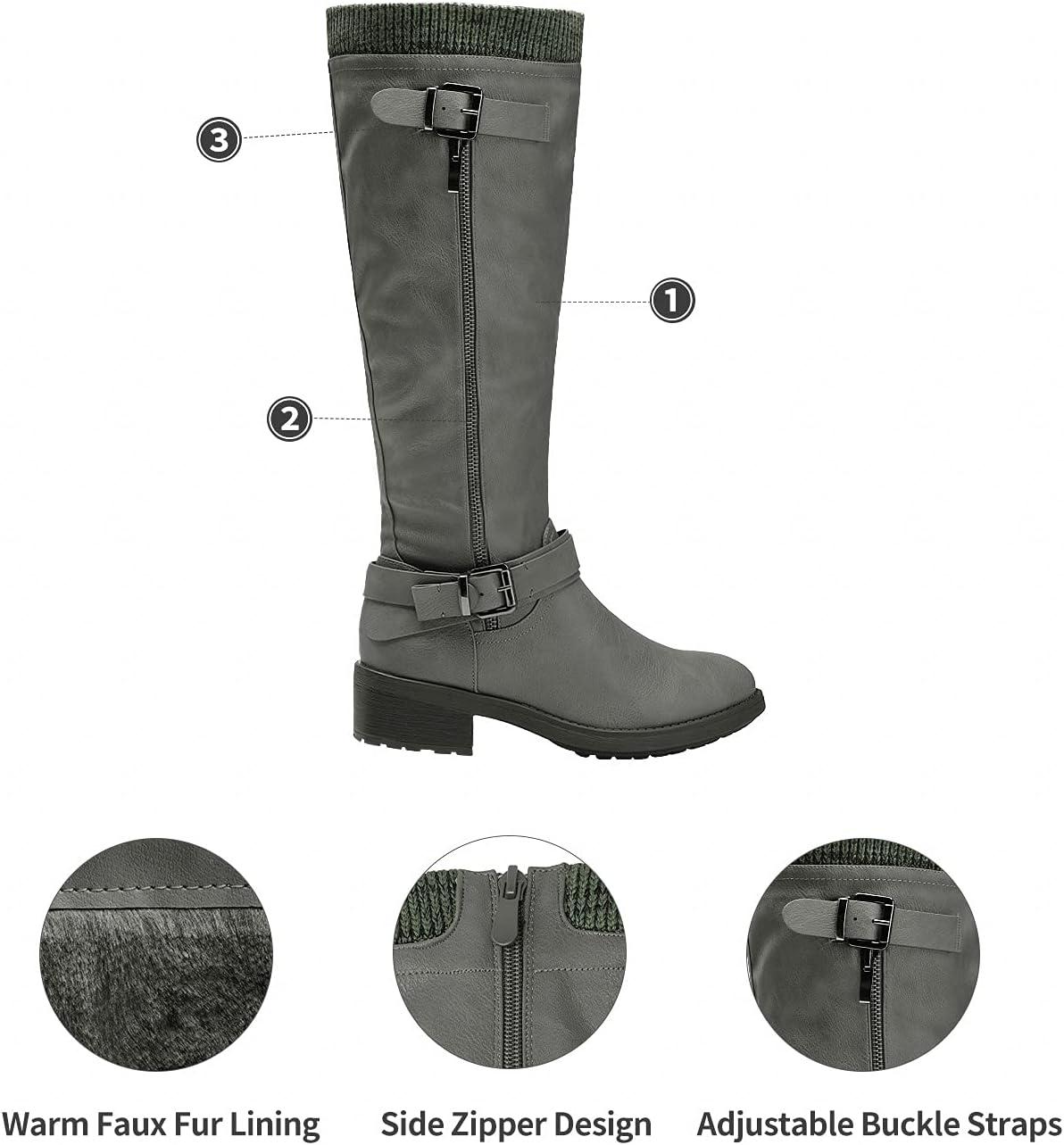 imageDREAM PAIRS Womens Knee High Boots Wide Calf Low Heel Riding Boots Fall Tall Boots for WomenGrey Puwidecalf