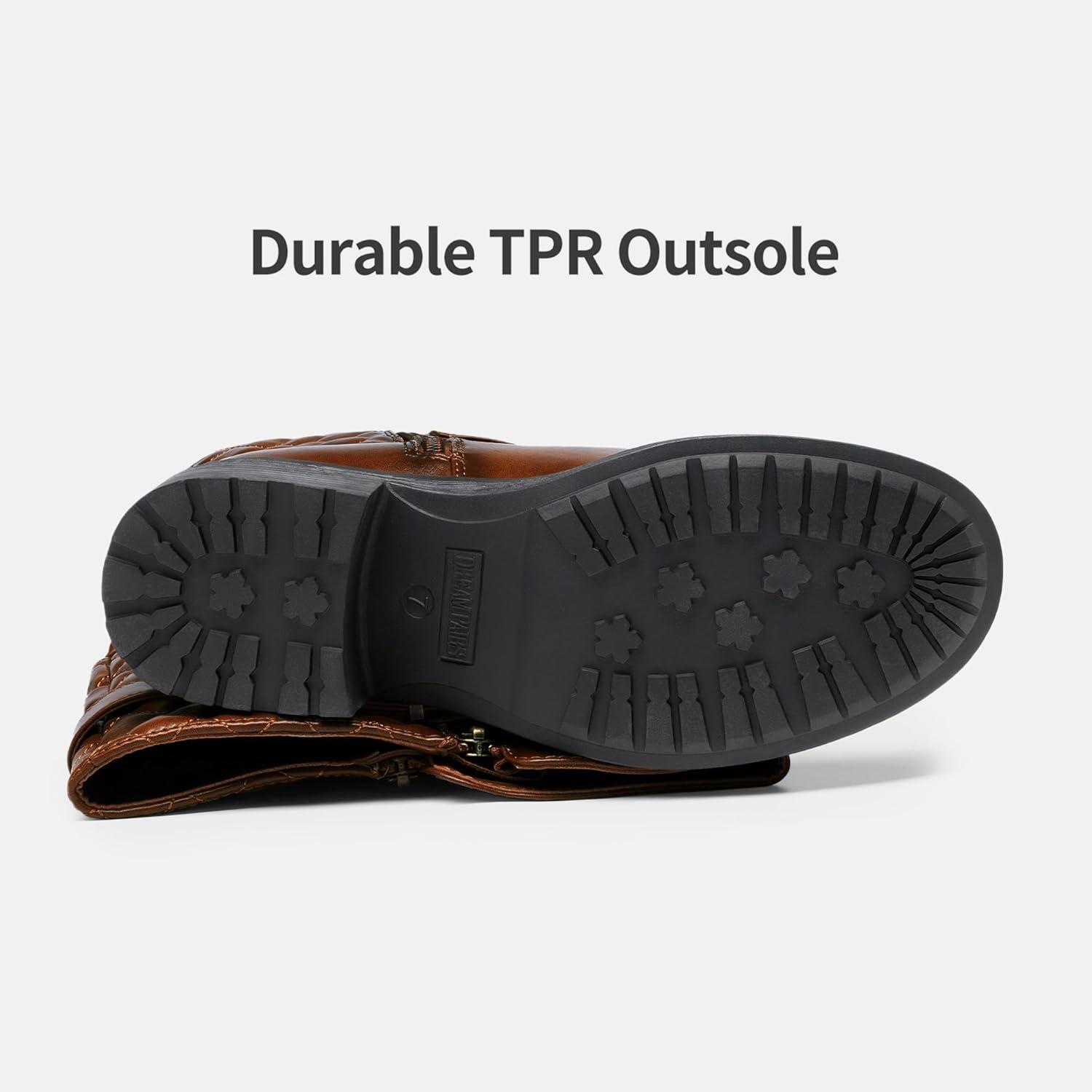 imageDREAM PAIRS Womens Knee High Boots Wide Calf Low Heel Riding Boots Fall Tall Boots for WomenTan