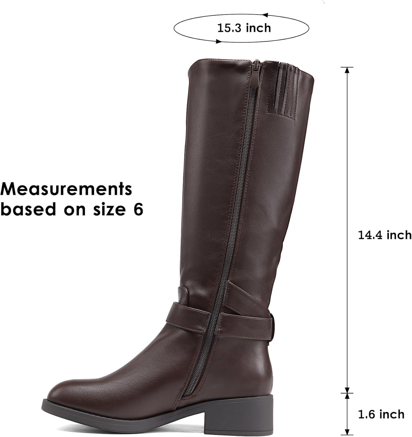 imageDREAM PAIRS Womens Knee High Riding Boots Comfortable Low Chunky Heel Side Zipper Round Toe Casual Classic RanchingBrown