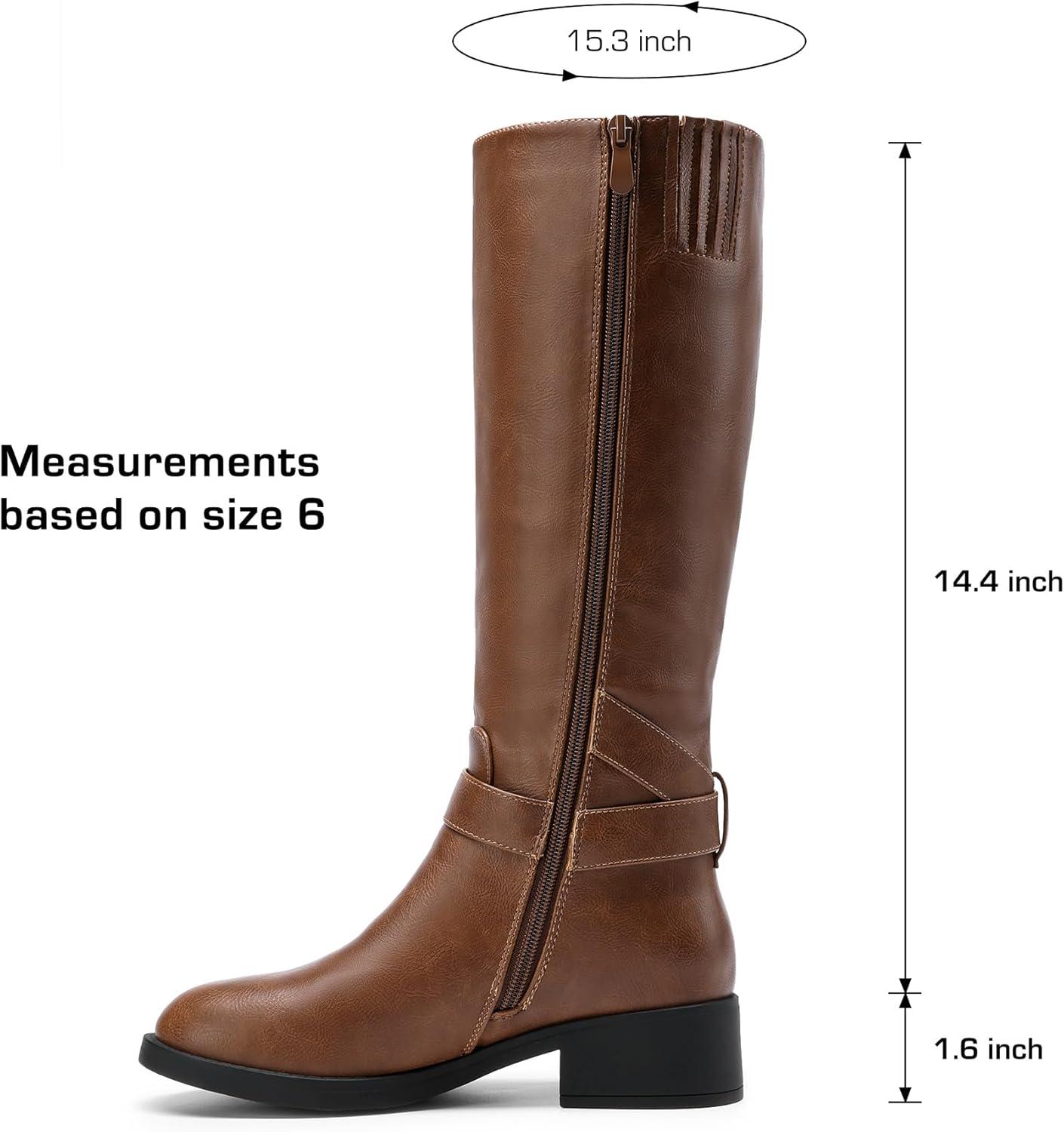 imageDREAM PAIRS Womens Knee High Riding Boots Comfortable Low Chunky Heel Side Zipper Round Toe Casual Classic RanchingLight Brown