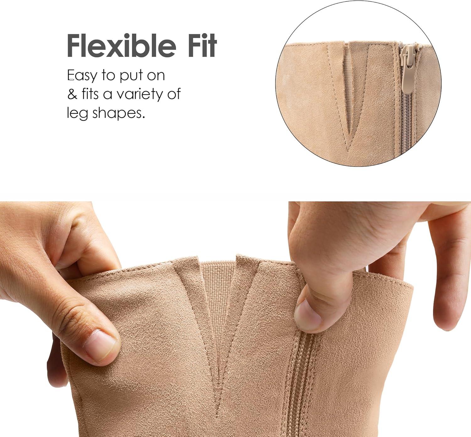 imageDREAM PAIRS Womens KneeHigh Boots Comfortable Chunky Block Heel Pointed Toe Pull On Side Zipper Suede Slouch Riding BootsApricot