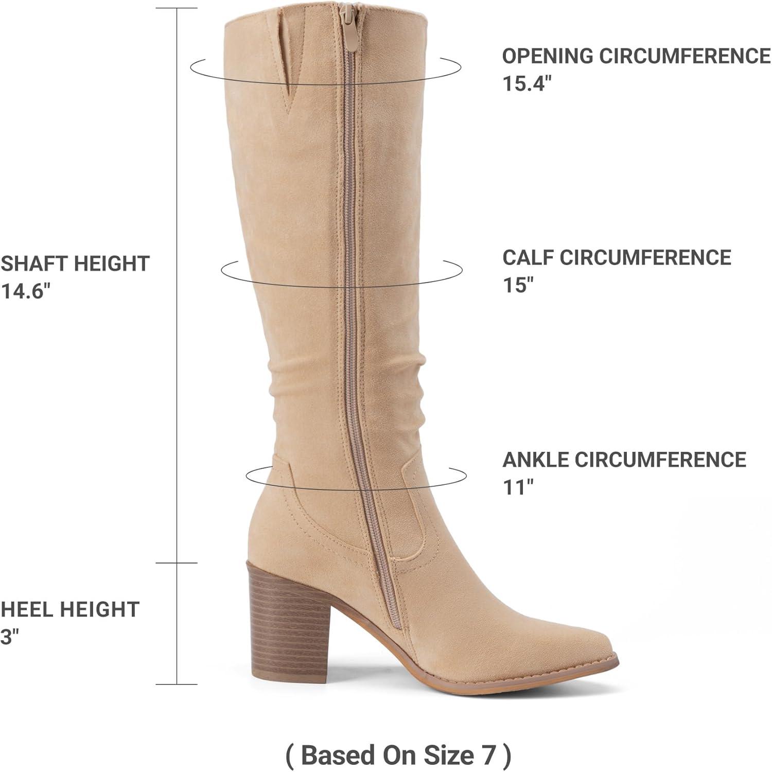 imageDREAM PAIRS Womens KneeHigh Boots Comfortable Chunky Block Heel Pointed Toe Pull On Side Zipper Suede Slouch Riding BootsApricot