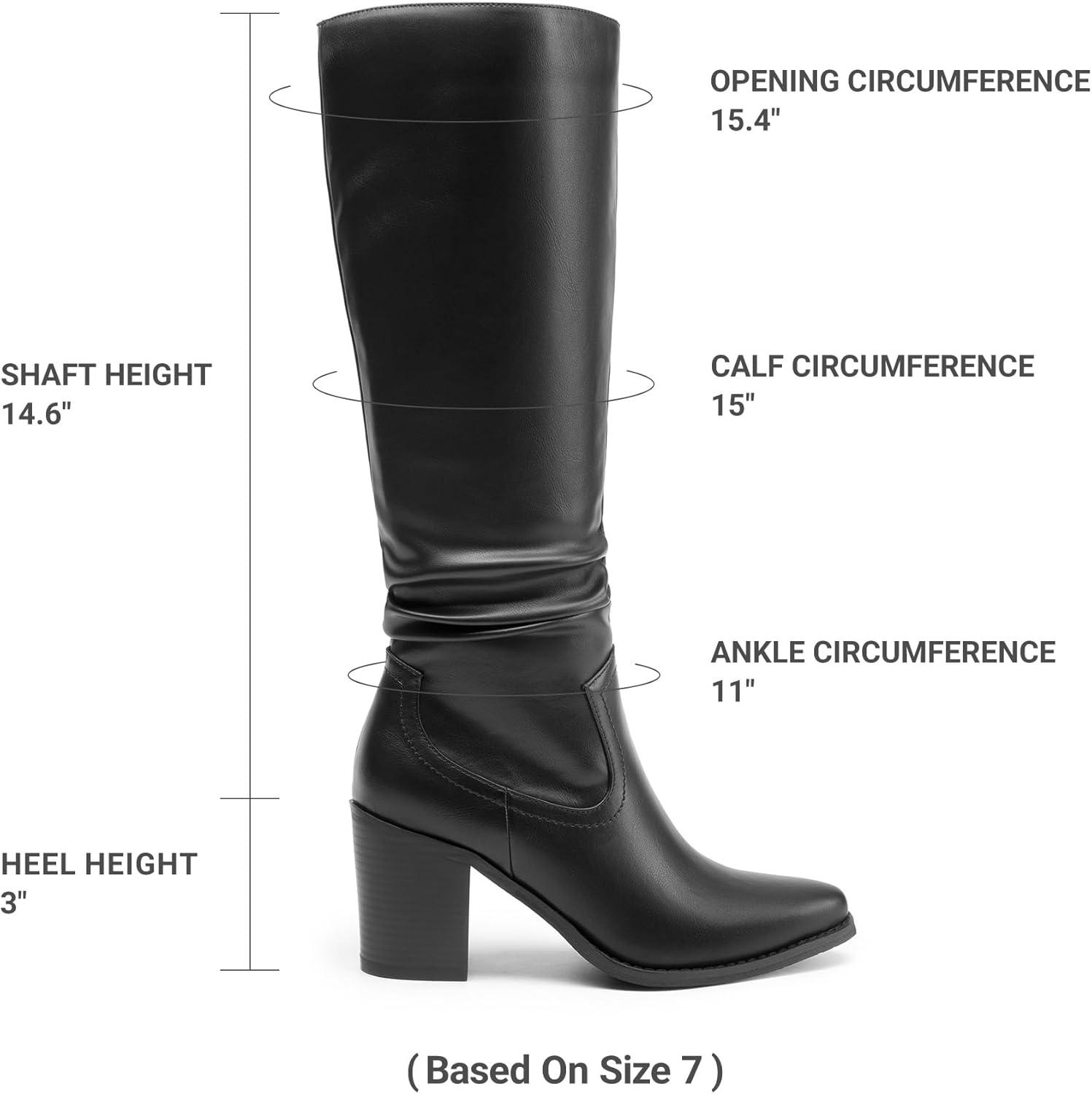 imageDREAM PAIRS Womens KneeHigh Boots Comfortable Chunky Block Heel Pointed Toe Pull On Side Zipper Suede Slouch Riding BootsBlackpu