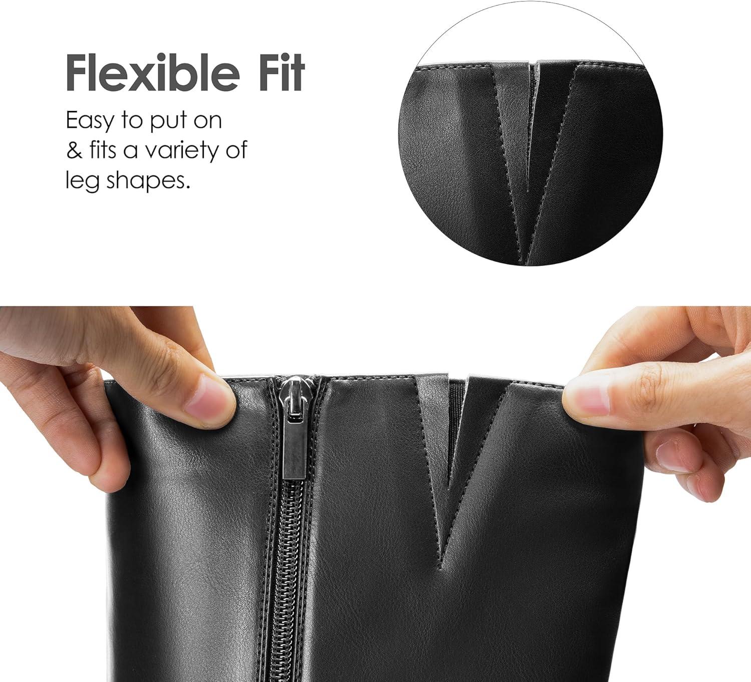 imageDREAM PAIRS Womens KneeHigh Boots Comfortable Chunky Block Heel Pointed Toe Pull On Side Zipper Suede Slouch Riding BootsBlackpu