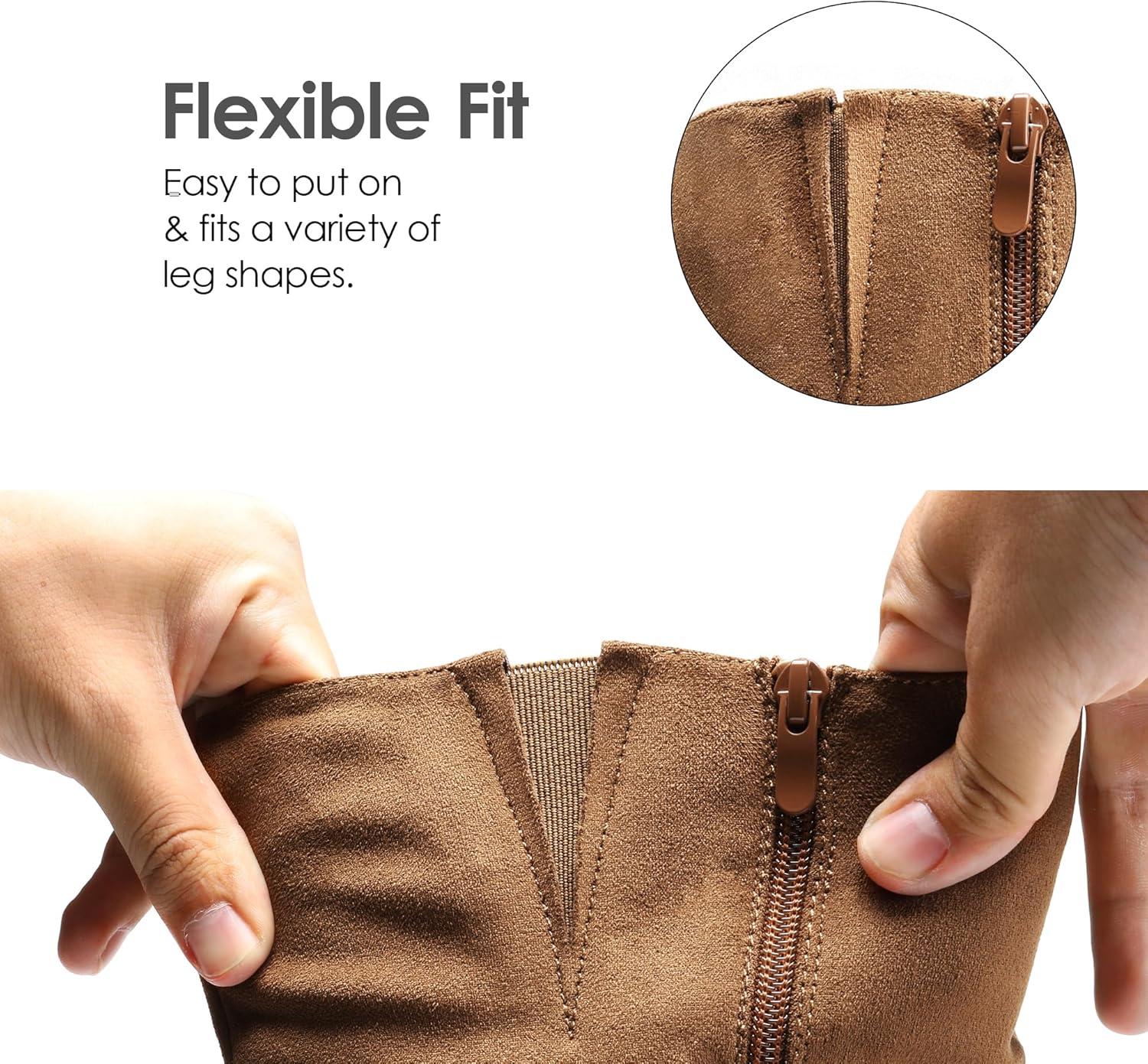 imageDREAM PAIRS Womens KneeHigh Boots Comfortable Chunky Block Heel Pointed Toe Pull On Side Zipper Suede Slouch Riding BootsCamel