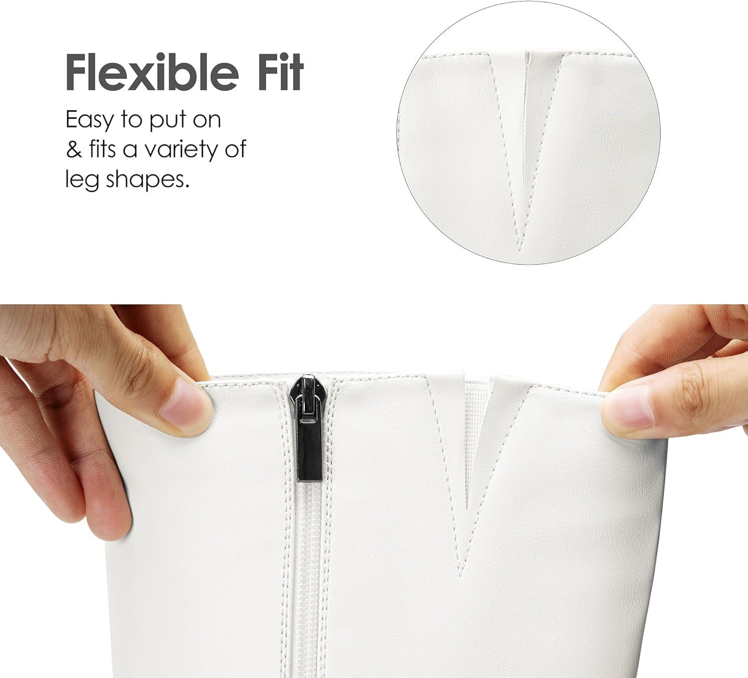 imageDREAM PAIRS Womens KneeHigh Boots Comfortable Chunky Block Heel Pointed Toe Pull On Side Zipper Suede Slouch Riding BootsWhitepu