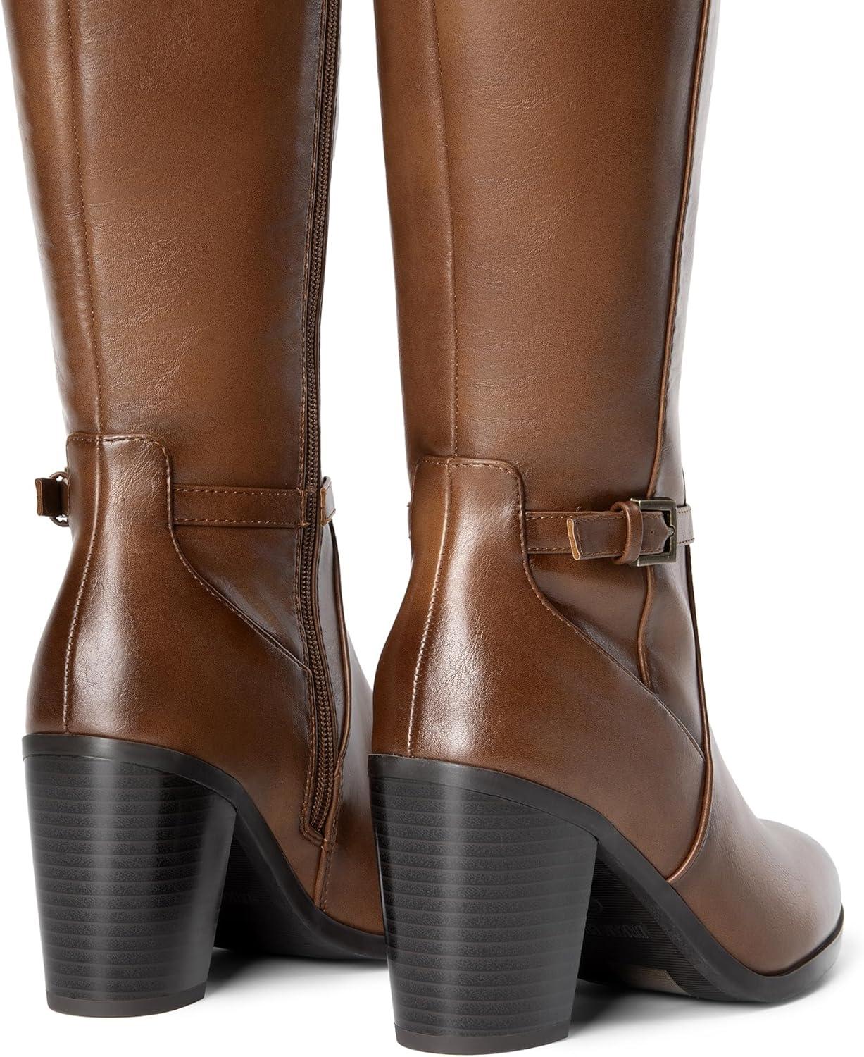 imageDREAM PAIRS Womens KneeHigh Boots Comfortable Chunky Block Heel Side ZipperTanpu