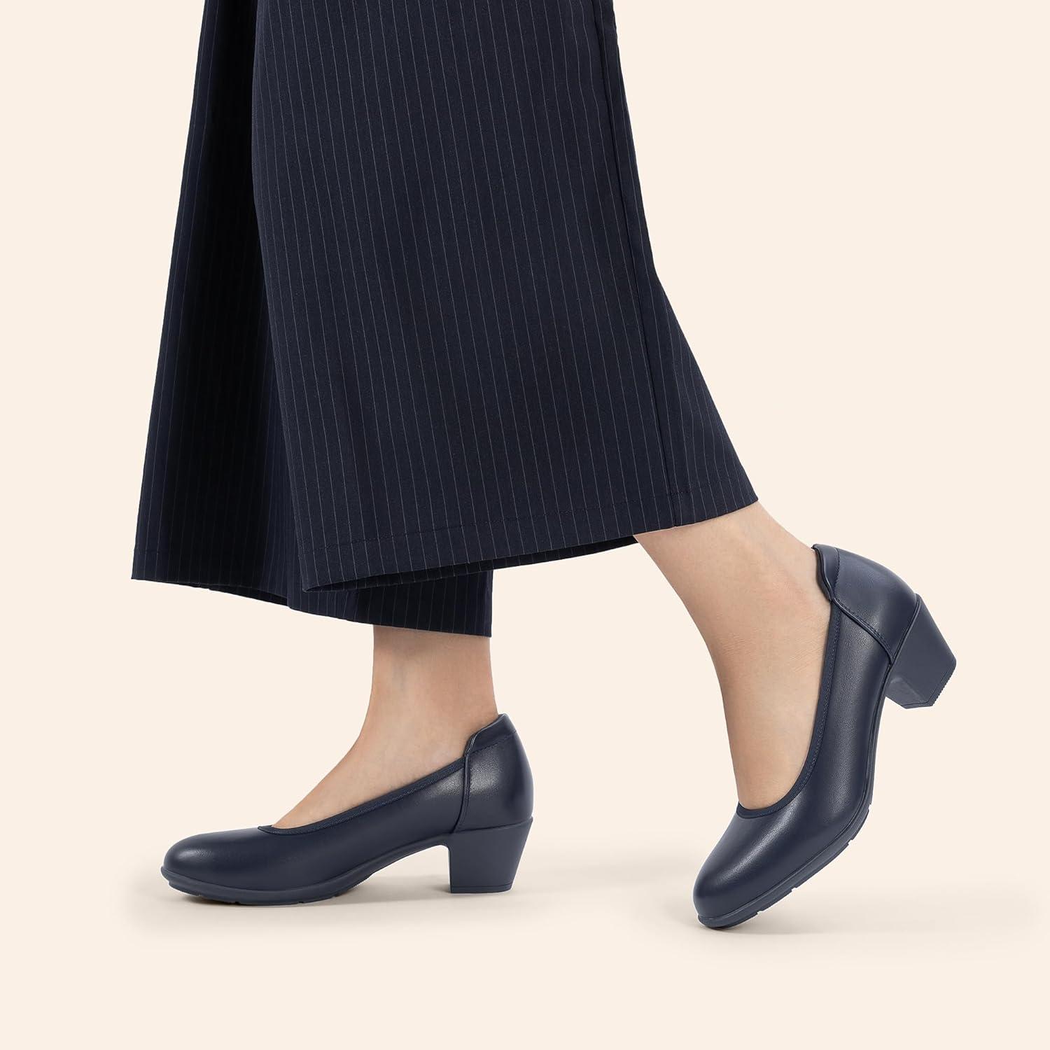 imageDREAM PAIRS Womens Low Chunky Heels Comfortable Block Work Pumps Closed Round Toe Dress Shoes for Office BusinessNavy