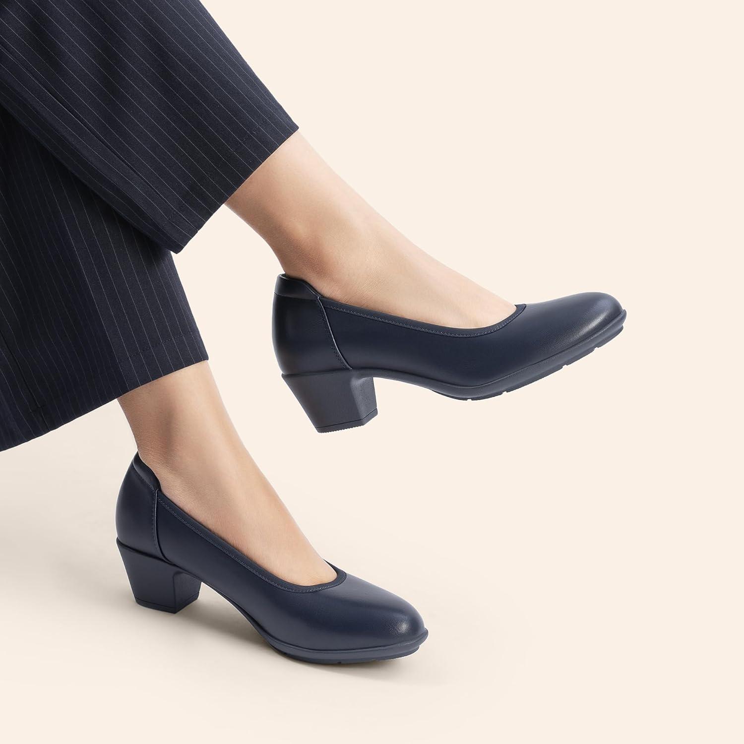 imageDREAM PAIRS Womens Low Chunky Heels Comfortable Block Work Pumps Closed Round Toe Dress Shoes for Office BusinessNavy