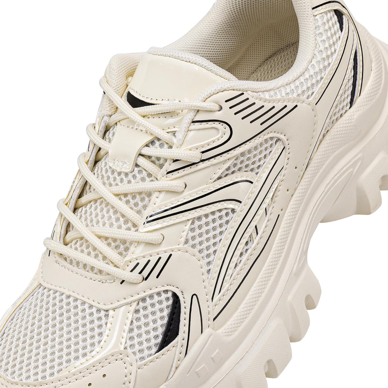 imageDREAM PAIRS Womens Platform Chunky Fashion Sneakers Y2K Maeve LaceUp Comfortable Sneakers Casual Walking ShoesBeigepu