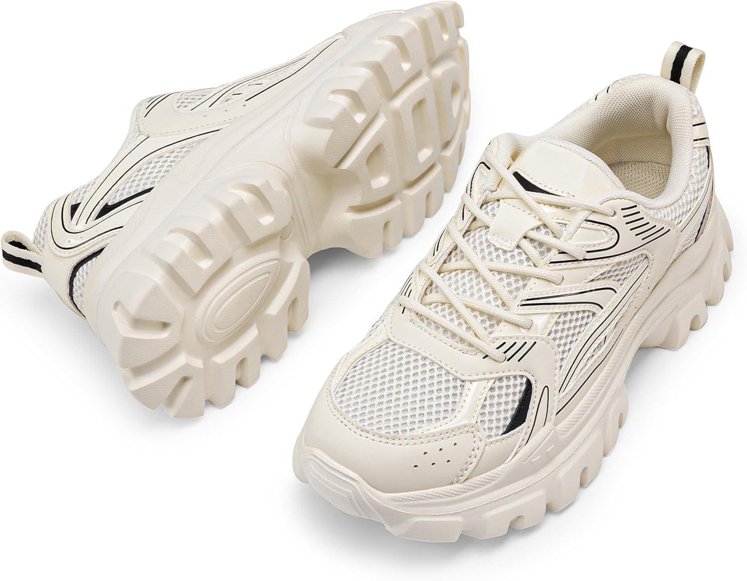 imageDREAM PAIRS Womens Platform Chunky Fashion Sneakers Y2K Maeve LaceUp Comfortable Sneakers Casual Walking ShoesBeigepu