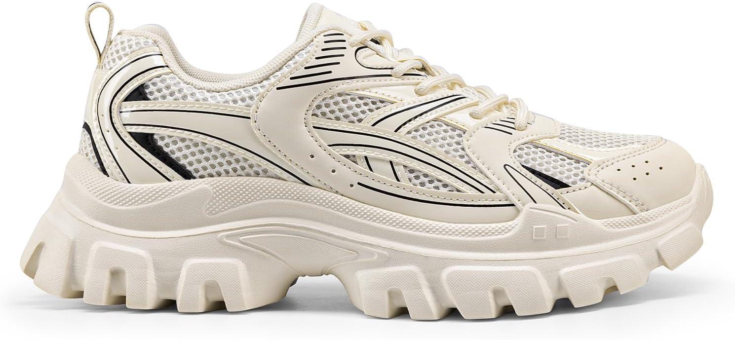 imageDREAM PAIRS Womens Platform Chunky Fashion Sneakers Y2K Maeve LaceUp Comfortable Sneakers Casual Walking ShoesBeigepu