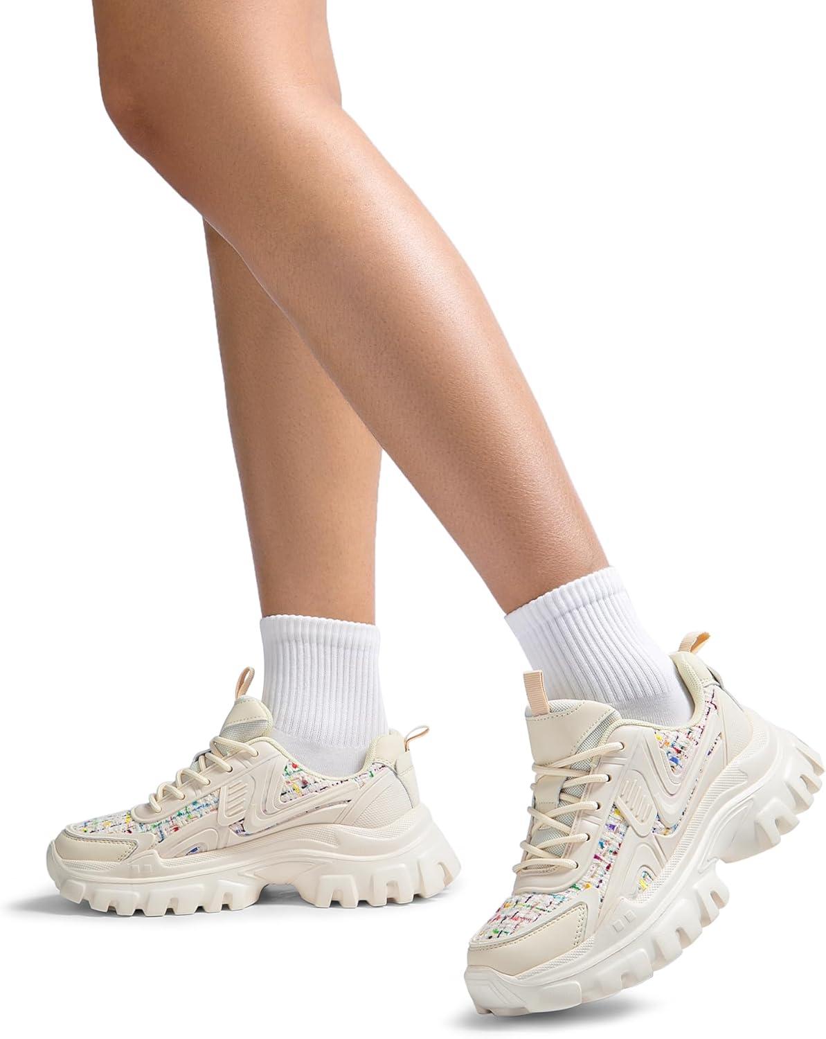 imageDREAM PAIRS Womens Platform Chunky Fashion Sneakers Y2K Maeve LaceUp Comfortable Sneakers Casual Walking ShoesSize 8IvorySDFN2419W