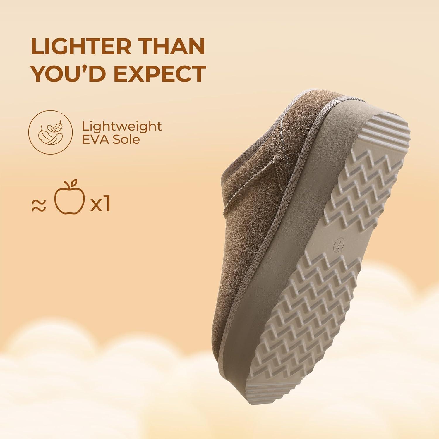 imageDREAM PAIRS Womens Slippers Platform Genuine Suede SlipOn Memory Foam Cozy Fluffy Warm Comfy Furry House Shoes for Outdoor IndoorTaupe