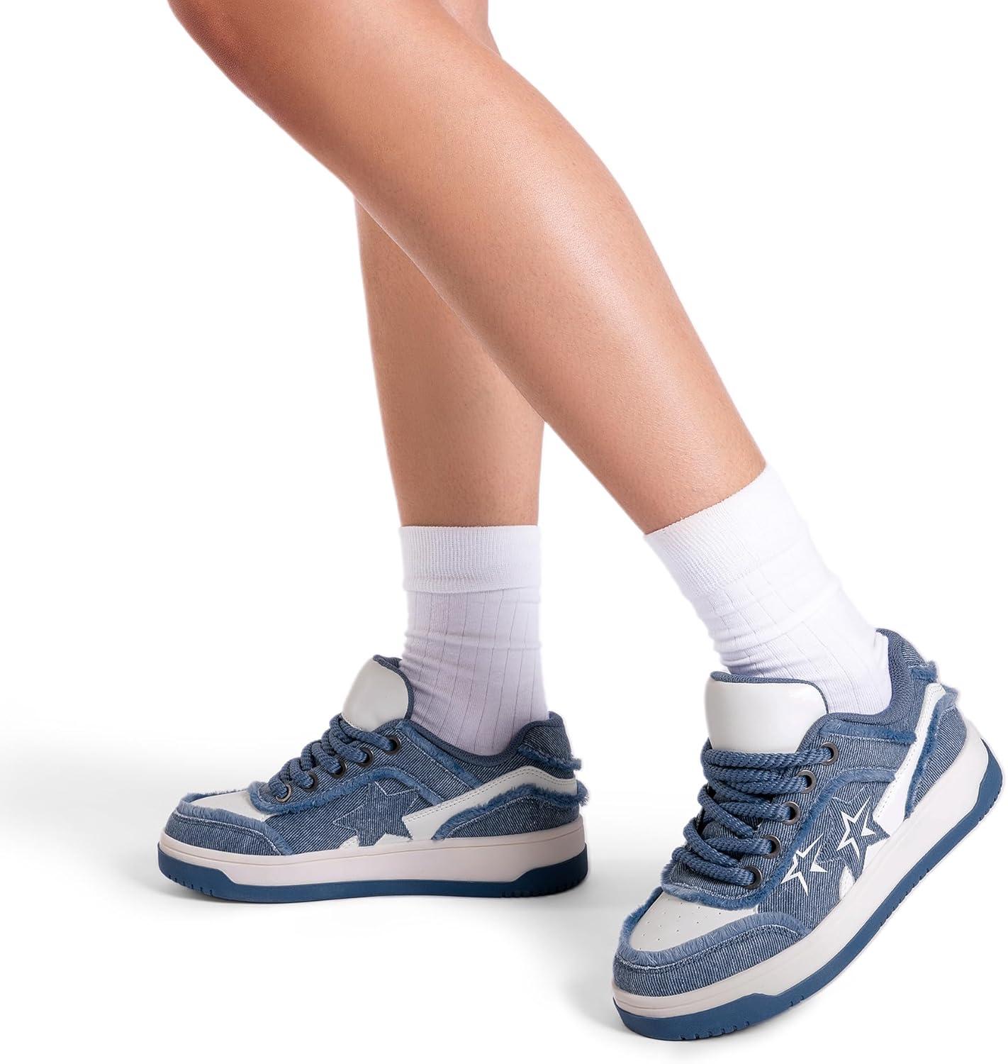 imageDREAM PAIRS Womens Sneakers Walking LaceUp Comfortable Casual Rube Flat LowTop Fashion Sneakers ShoesBlue