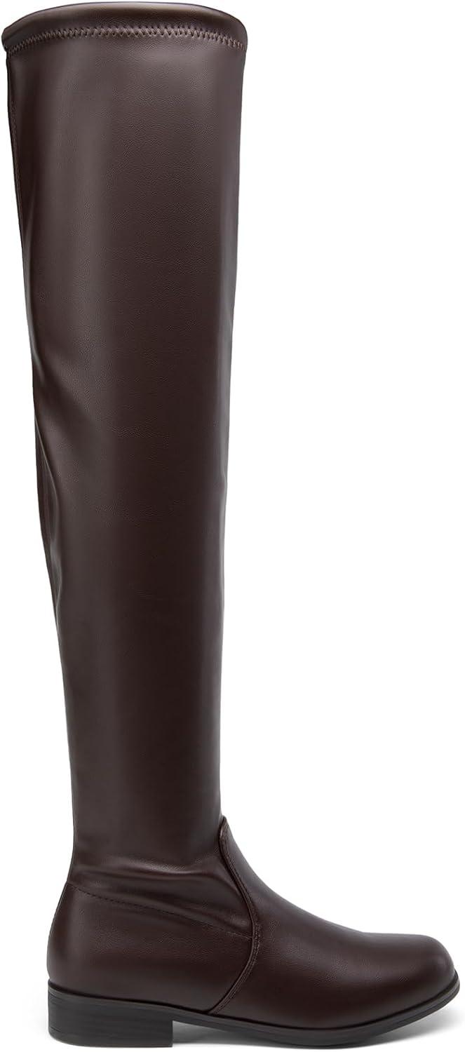 imageDREAM PAIRS Womens Thigh High Boots Low Block Heel Casual Fashion Over the Knee BootsBrownpu