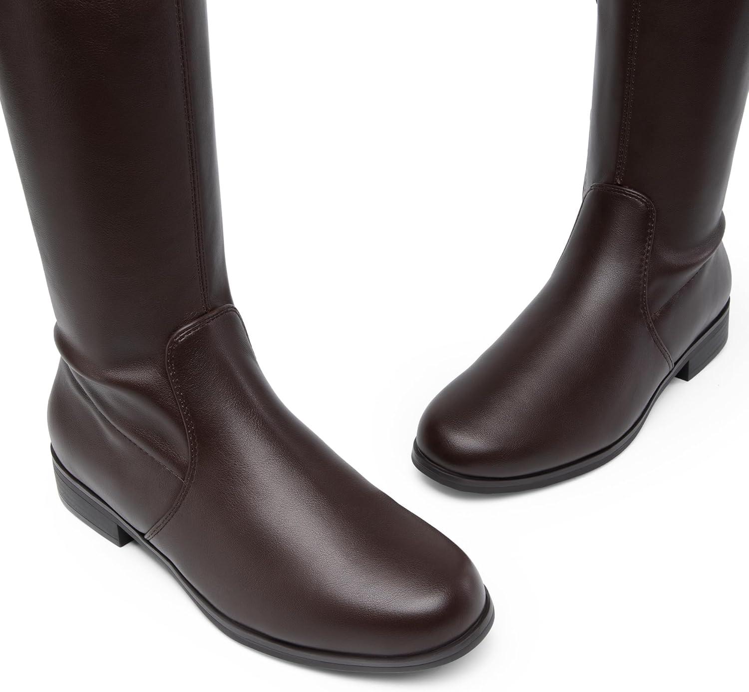 imageDREAM PAIRS Womens Thigh High Boots Low Block Heel Casual Fashion Over the Knee BootsBrownpu