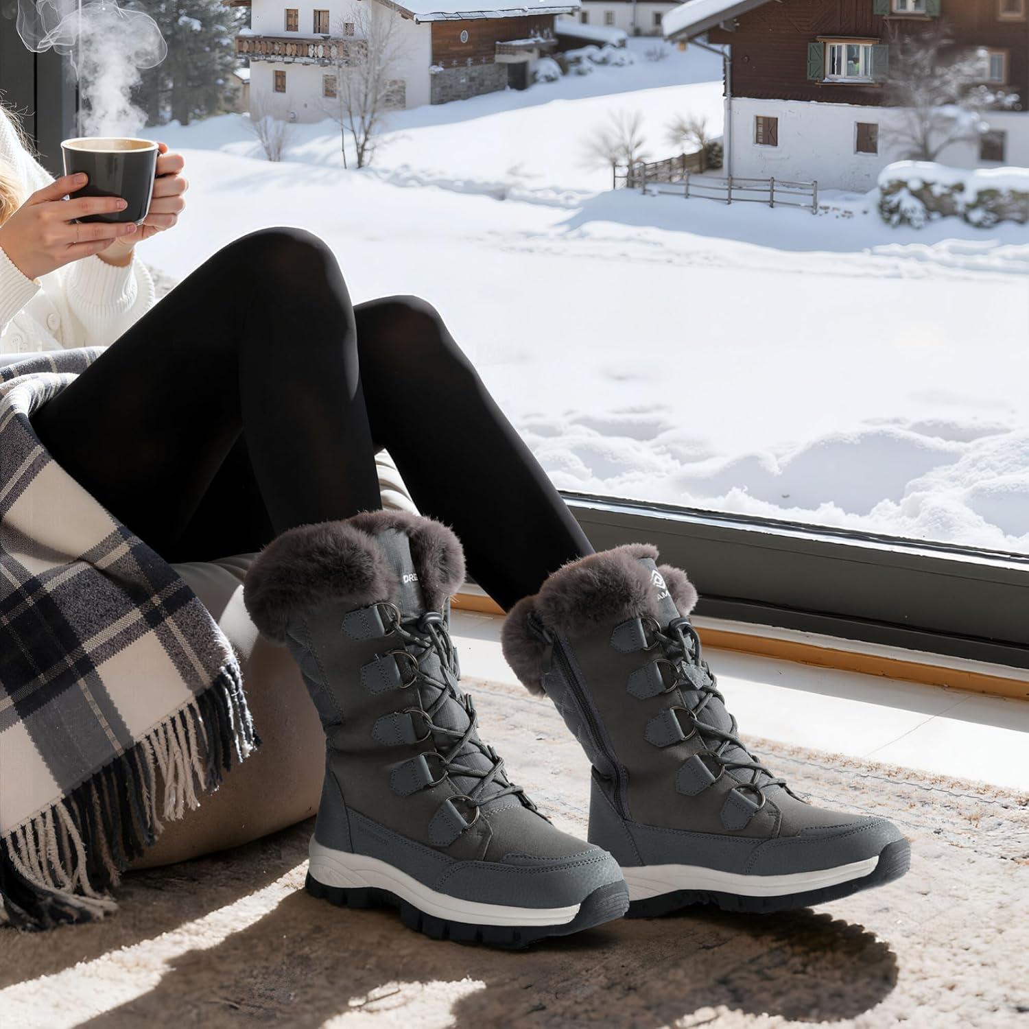 imageDREAM PAIRS Womens Waterproof Winter Snow Boots Warm Comfortable Faux Fur Insulated NonSlip Outdoor LaceUp Florin Mid Calf BootiesDarkGrey