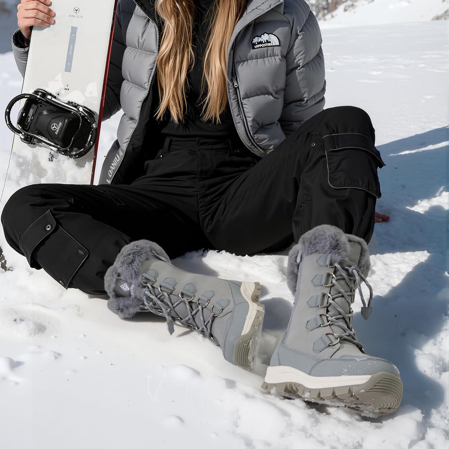 imageDREAM PAIRS Womens Waterproof Winter Snow Boots Warm Comfortable Faux Fur Insulated NonSlip Outdoor LaceUp Florin Mid Calf BootiesLightGrey